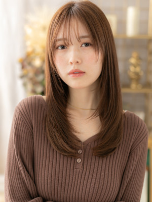 ミルクティーブラウンウルフレイヤー艶ロング　シャギーカットb