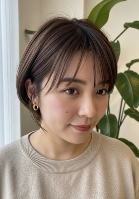 ナチュラルショート/モカブラウン/大人可愛い/耳かけボブ