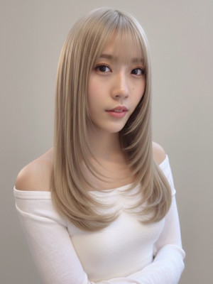 ケアブリーチ ホワイトベージュ ダブルカラー ロングレイヤー