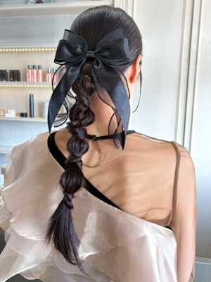 編み込み 編み下ろし タイト 結婚式 ヘアアレンジ 韓国風