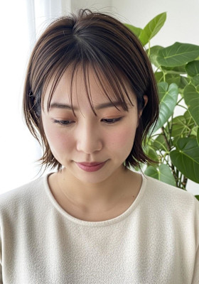 ナチュラルショートボブ/ミルクブラウン/大人可愛い/耳かけ