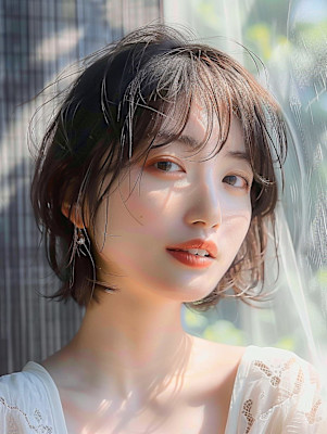 黒髪/ボブルフ/ネビージュ/小顔/ワンレン／カット／髪質改