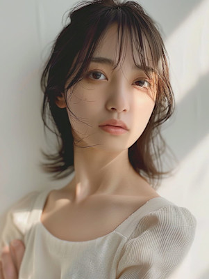 黒髪/ボブルフ/ネビージュ/小顔/ワンレン／カット