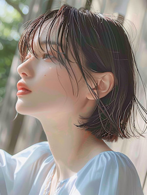 黒髪/ボブルフ/ネビージュ/小顔/ワンレン／カット