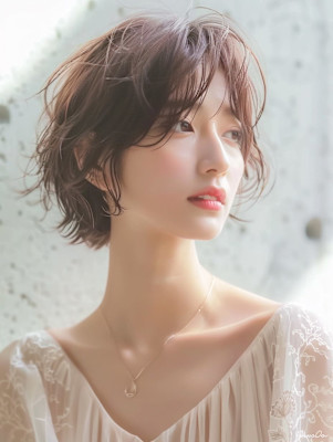 黒髪/ボブルフ/ネビージュ/小顔/ワンレン／カット