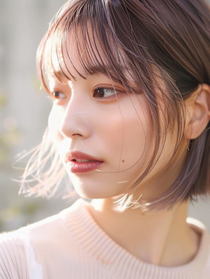 黒髪/ボブルフ/ネビージュ/小顔/ワンレン／カット