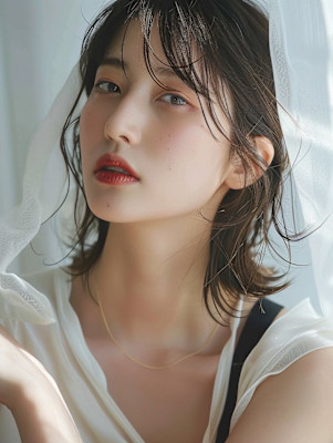 黒髪/ボブルフ/ネビージュ/小顔/ワンレン／カット