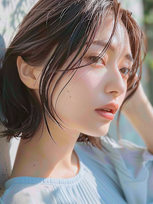 黒髪/ボブルフ/ネビージュ/小顔/ワンレン／カット