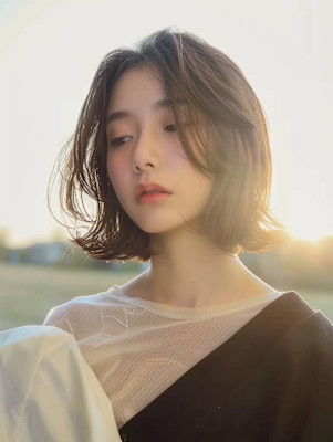 黒髪/ボブルフ/ネビージュ/小顔/ワンレン／カット