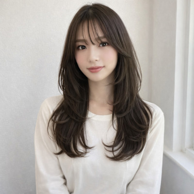 やわらかレイヤーロング×シースルーバング