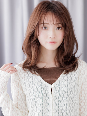 モカブラウンブリーチなし韓国風セミロングレイヤー20代30代