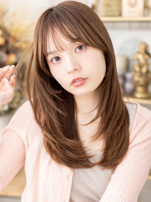 こなれシャギーカット艶感セミロングレイヤー　ミルクブラウンb