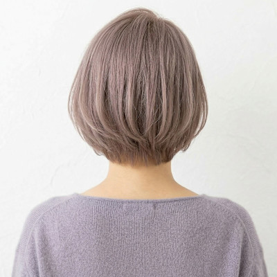 【透明感】大人ラベンダーベージュの丸みショートボブ
