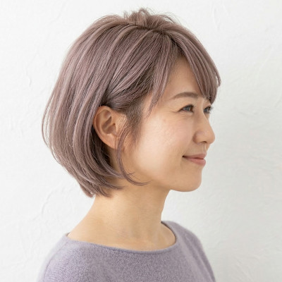 【透明感】大人ラベンダーベージュの丸みショートボブ