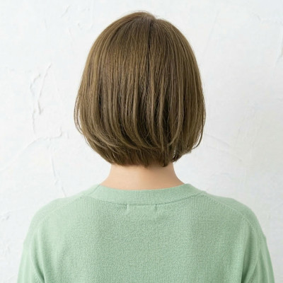 オリーブブラウンで魅せる。大人の柔らかショートボブ