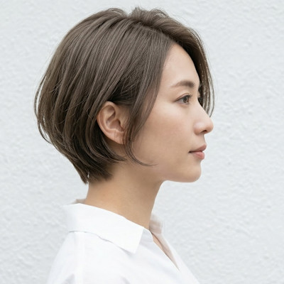 大人女性に。暗髪グレージュの時短ショートボブ