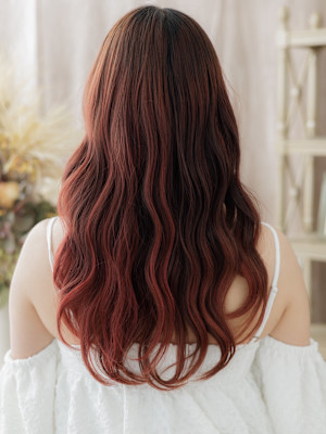 波巻きウェーブチェリーレッドくびれロング　モカブラウンb