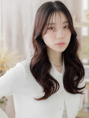 かき上げバング大人美人モテ髪韓国風巻き　ダークブラウンb