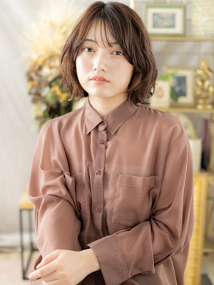 ナチュラルくびレイヤー前下がりボブパーマ　モカブラウンb