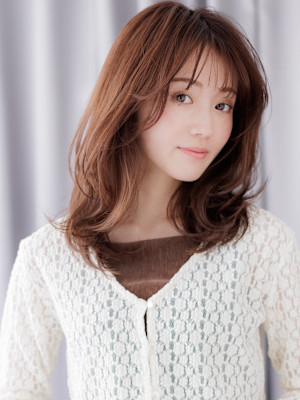 モカブラウンブリーチなし韓国風セミロングレイヤー20代30代