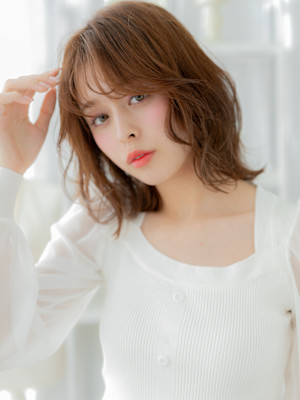 カーテンバングドライパーマシャギーカット　ミルクブラウンb