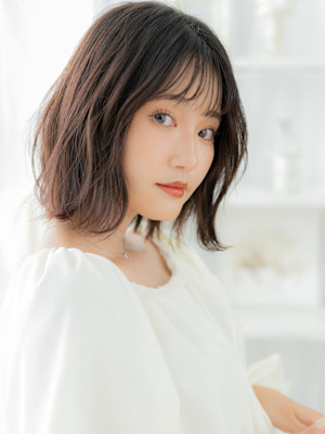 大人可愛いダークグブラウン小顔ドライパーマ　ダークアッシュb