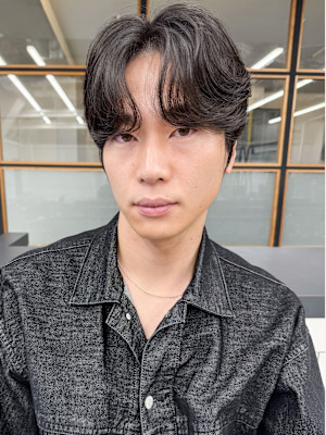 簡単セット◎メンズパーマニュアンスパーマ黒髪マッシュ