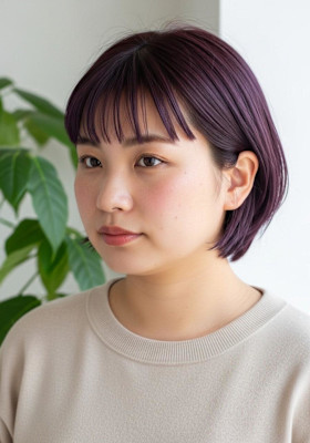 レイヤーボブ/ダークパープル/可愛いボブカット/耳かけボブ