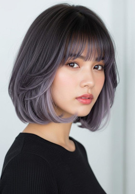 レイヤーボブ/ダークアッシュ/ラベンダーグレー/可愛いボブ