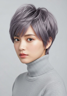 シャギーショート/ラベンダーグレー/ボーイッシュボブ/耳かけ