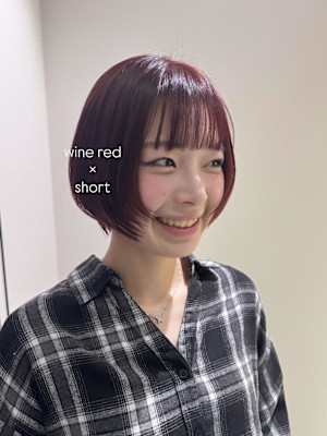 ワインレッド×ショート