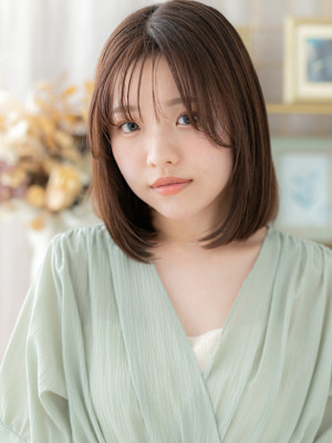流し前髪アッシュオリーブ内巻きワンカール　ダークブラウンb