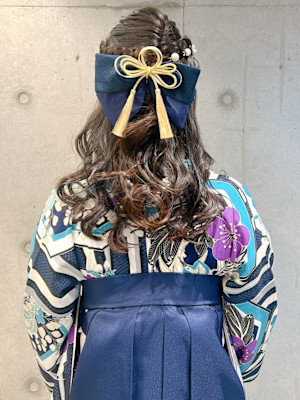 着付け ヘアセット 成人式 ハーフアップ 和装ヘア リボン 