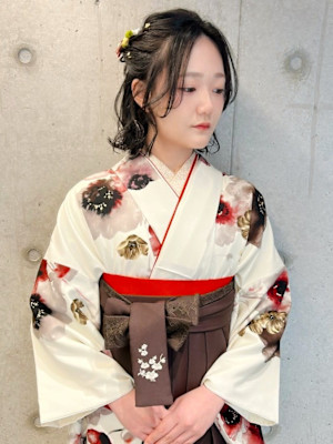 袴 卒業式 ハーフアップ 和装ヘア 三つ編みヘア 着付け