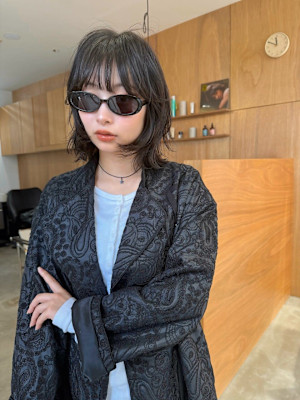 ボブウルフレイヤーハッシュカットココアブラウン