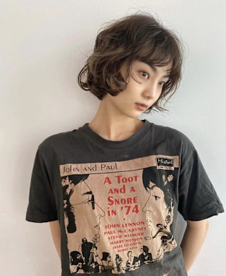 ニュアンスパーマボブウルフレイヤーココアブラウン