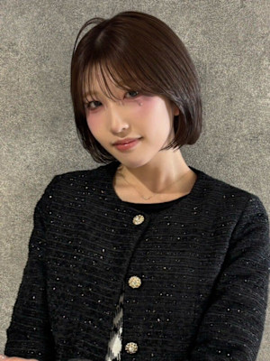 シースルーバング ナチュラルブラウン 丸みボブ 髪質改善 