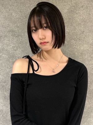 切りっぱなしボブ 黒髪 顔周りカット 前髪カット 髪質改善