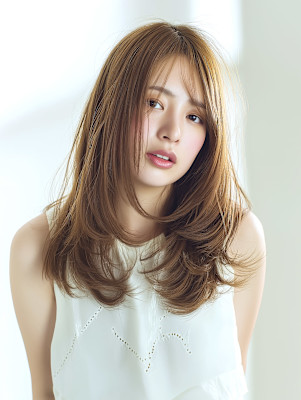 ナチュラルベージュのくびれレイヤー