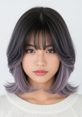 ミディアムレイヤー/ダークアッシュ/ラベンダーグレー/可愛い