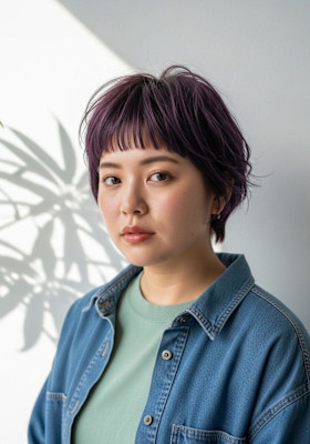 シャギーカット/ダークパープル/大人可愛い/前髪ぱっつん