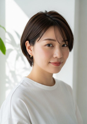 レイヤーボブ/ダークブラウン/可愛いボブカット/耳かけボブ