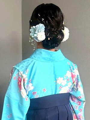 袴 ヘアセット 卒業式 お団子アレンジ 編みこみ 和装へア 