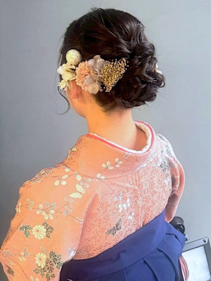 袴ヘアセット 卒業式 着物へア お団子 編みこみ アップ