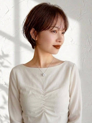 ショートボブ ブラウンカラー 顔周りカット 20代 30代 