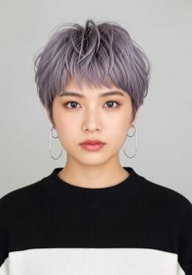 シャギーショート/ラベンダーグレー/ぱっつんボブ/可愛いボブ