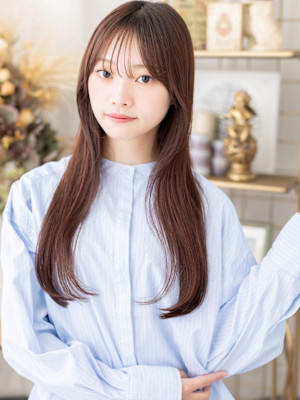 透明感暗髪ダークブラウン小顔シャギーカット　ダークアッシュb