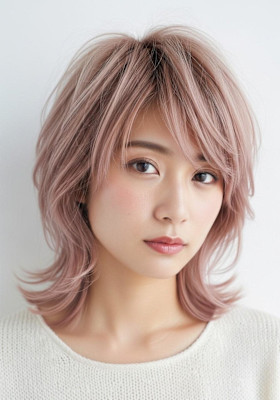 シャギーウルフ/ピンクミルクティーベージュ/大人可愛いカット