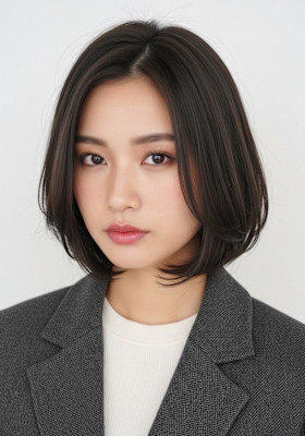 レイヤーボブ/ダークブラウン/可愛いボブカット/耳かけボブ