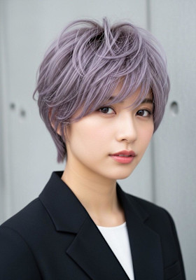 シャギーショート/ラベンダーグレー/ボーイッシュボブ/耳かけ